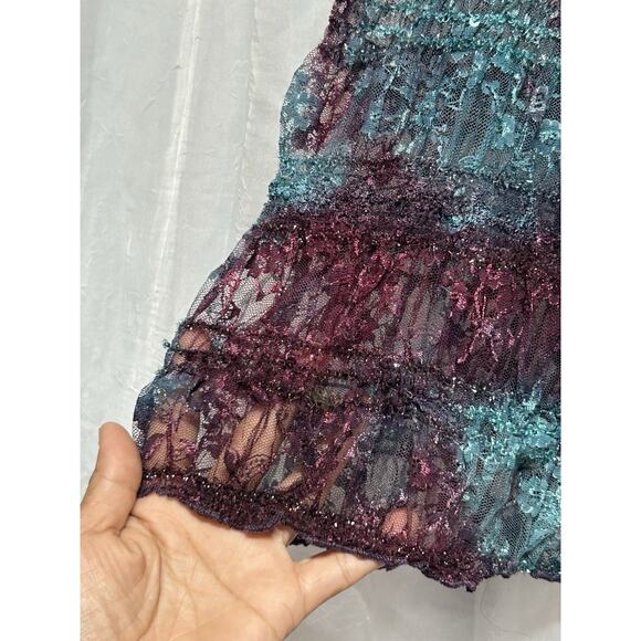 VTG Eshak USA Crinkle Mesh Sequin Top Boho Whimsigoth Fairycore Y2K Festival M - Picture 2 of 6